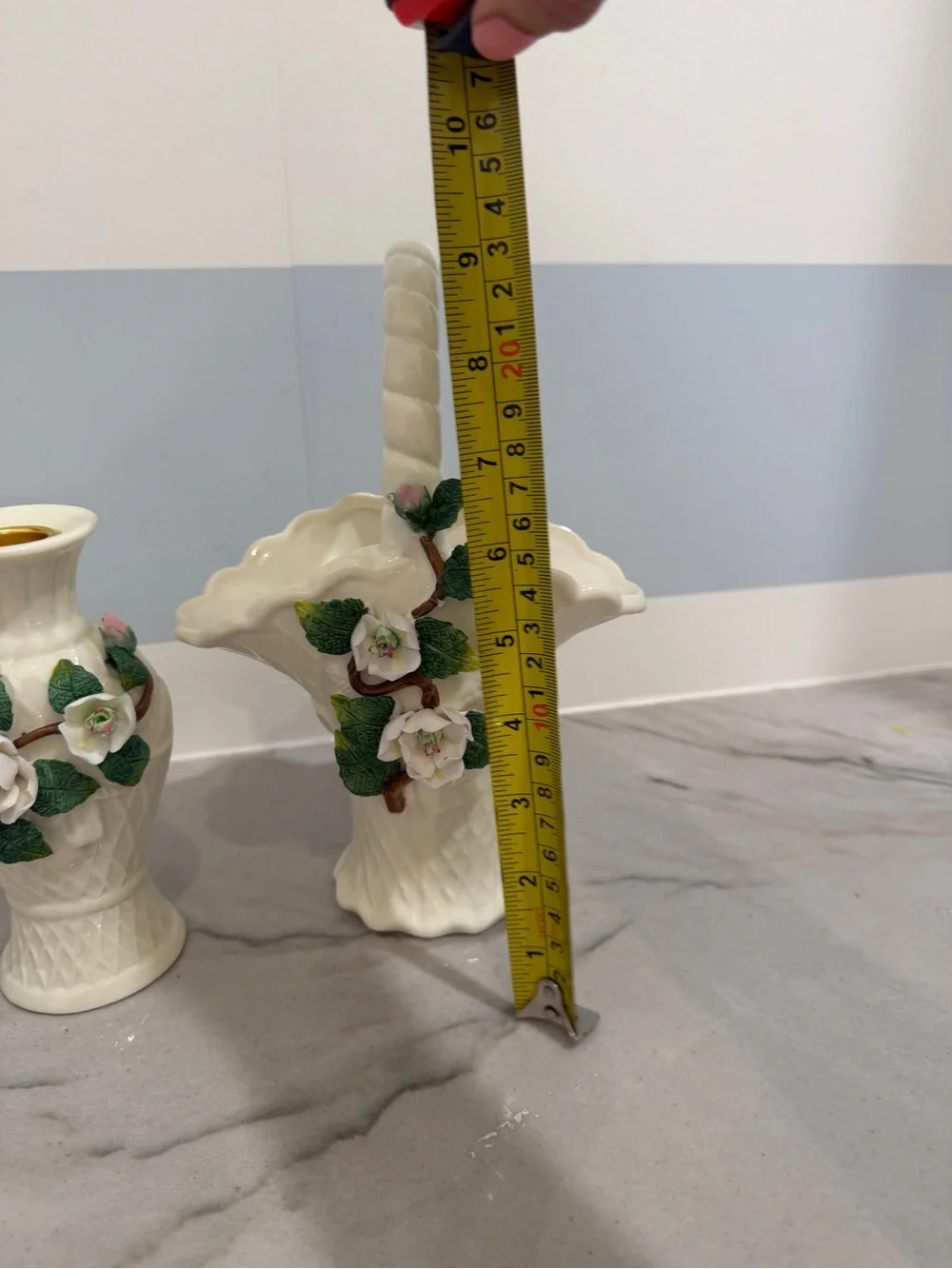 Porcelain White Floral Ceramic Vase and Basket Set